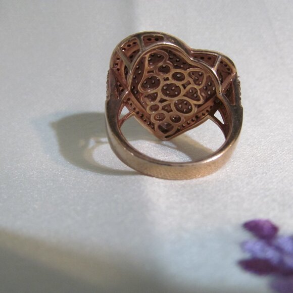 Bella Luce Mocha & Champagne Diamond Simulant Rose Gold Plated 925 Heart Ring 10 - Picture 7 of 15